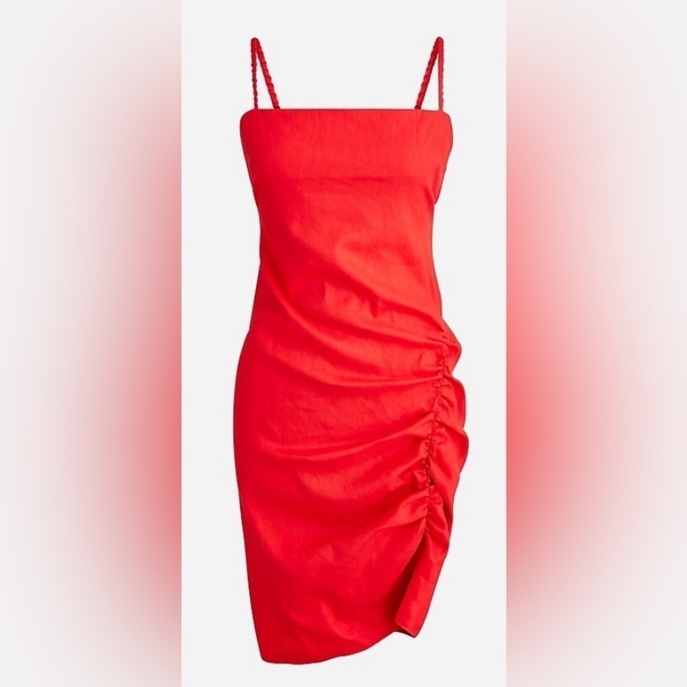 J. Crew Collection Side Ruched Dress in Stretch Linen Blend Red
